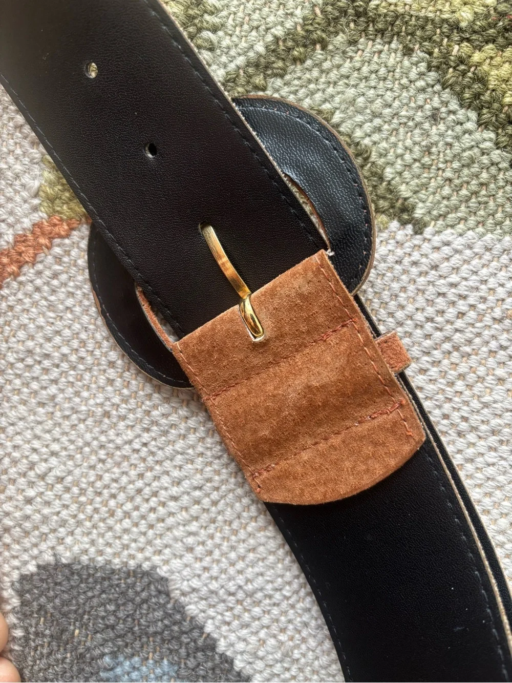 Vintage Brown Suede Belt with Round Buckle
